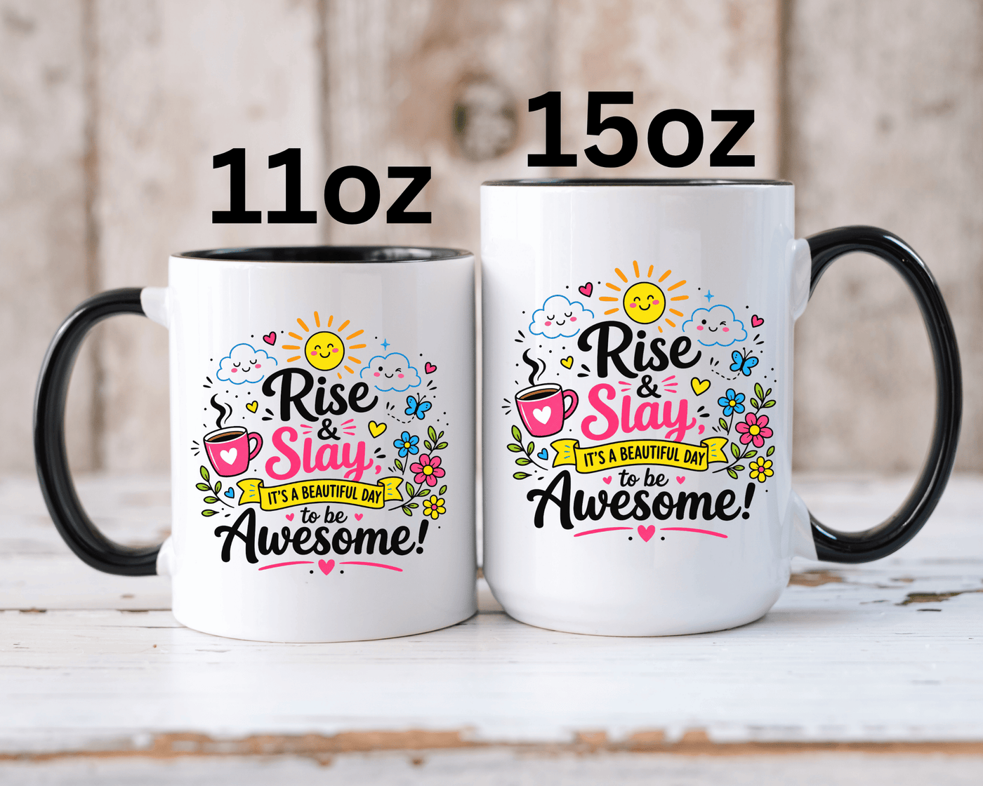 Rise and Slay Motivational Mug, Positive Quote Coffee Cup, Inspirational Gift for Her, Coworker Encouragement, Morning Routine Drinkware
