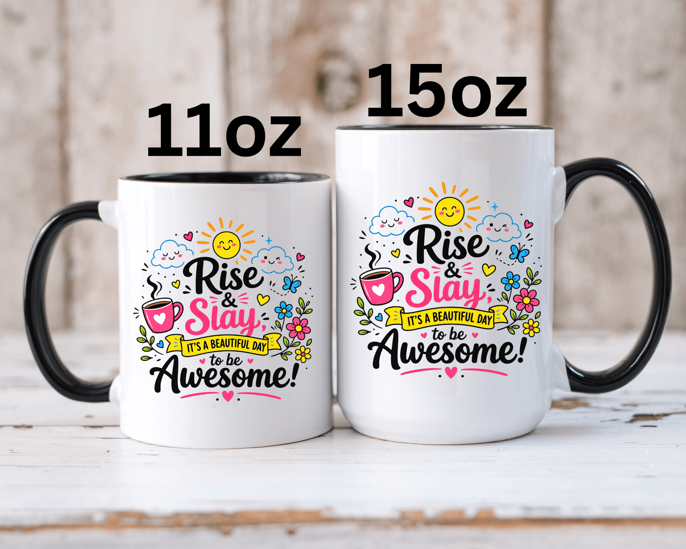 Rise and Slay Motivational Mug, Positive Quote Coffee Cup, Inspirational Gift for Her, Coworker Encouragement, Morning Routine Drinkware
