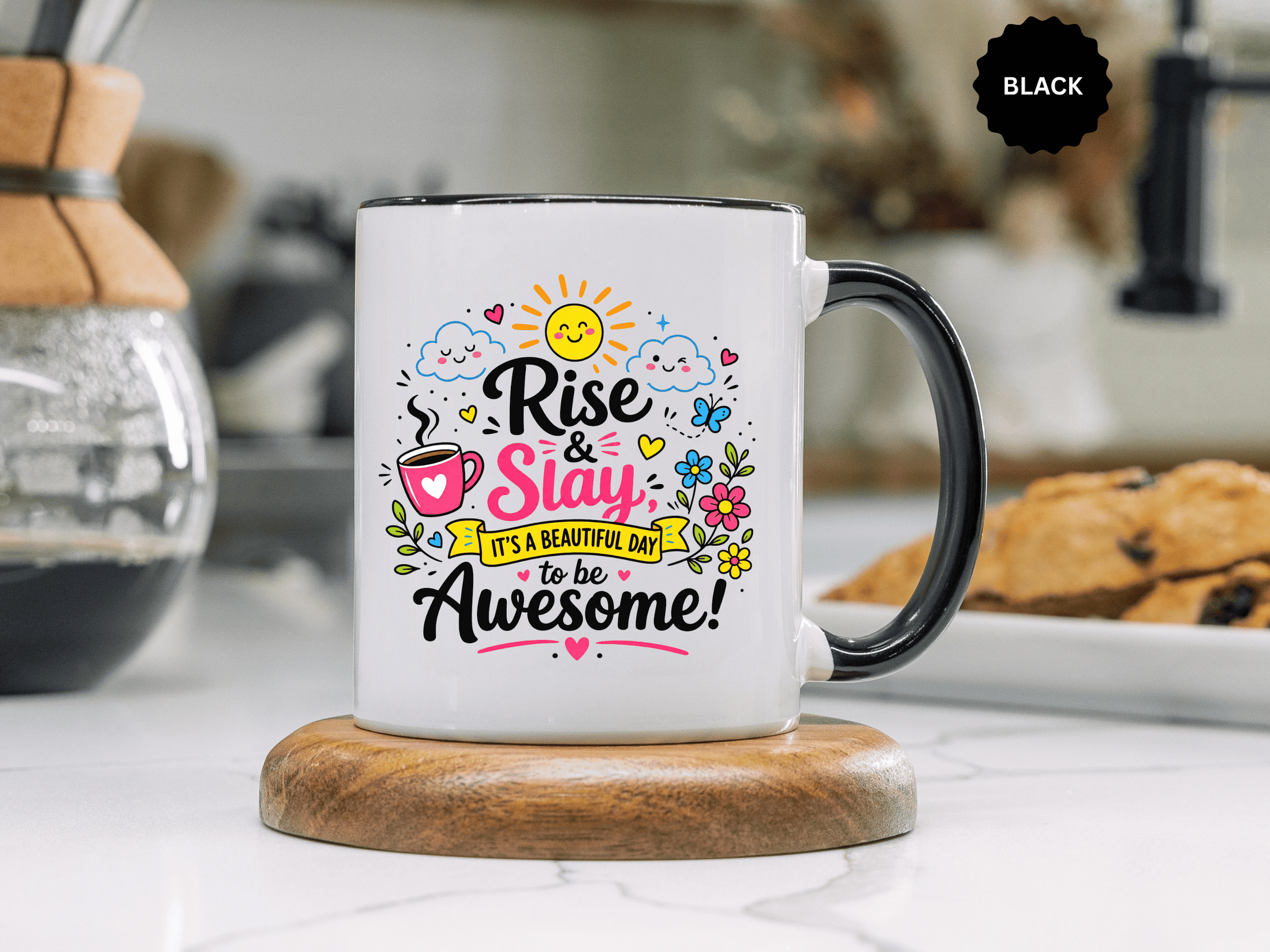 Rise and Slay Motivational Mug, Positive Quote Coffee Cup, Inspirational Gift for Her, Coworker Encouragement, Morning Routine Drinkware