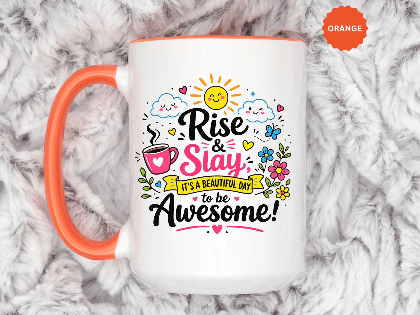 Rise and Slay Motivational Mug, Positive Quote Coffee Cup, Inspirational Gift for Her, Coworker Encouragement, Morning Routine Drinkware
