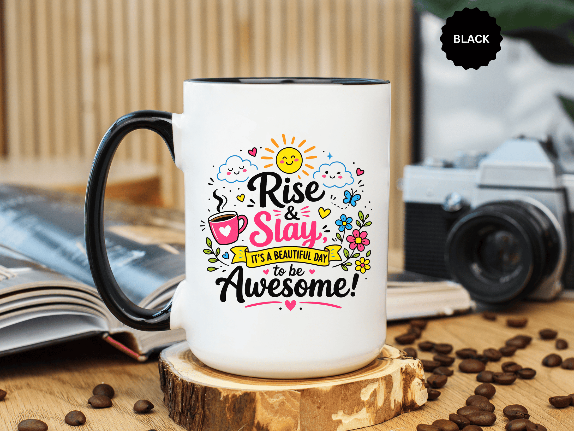 Rise and Slay Motivational Mug, Positive Quote Coffee Cup, Inspirational Gift for Her, Coworker Encouragement, Morning Routine Drinkware