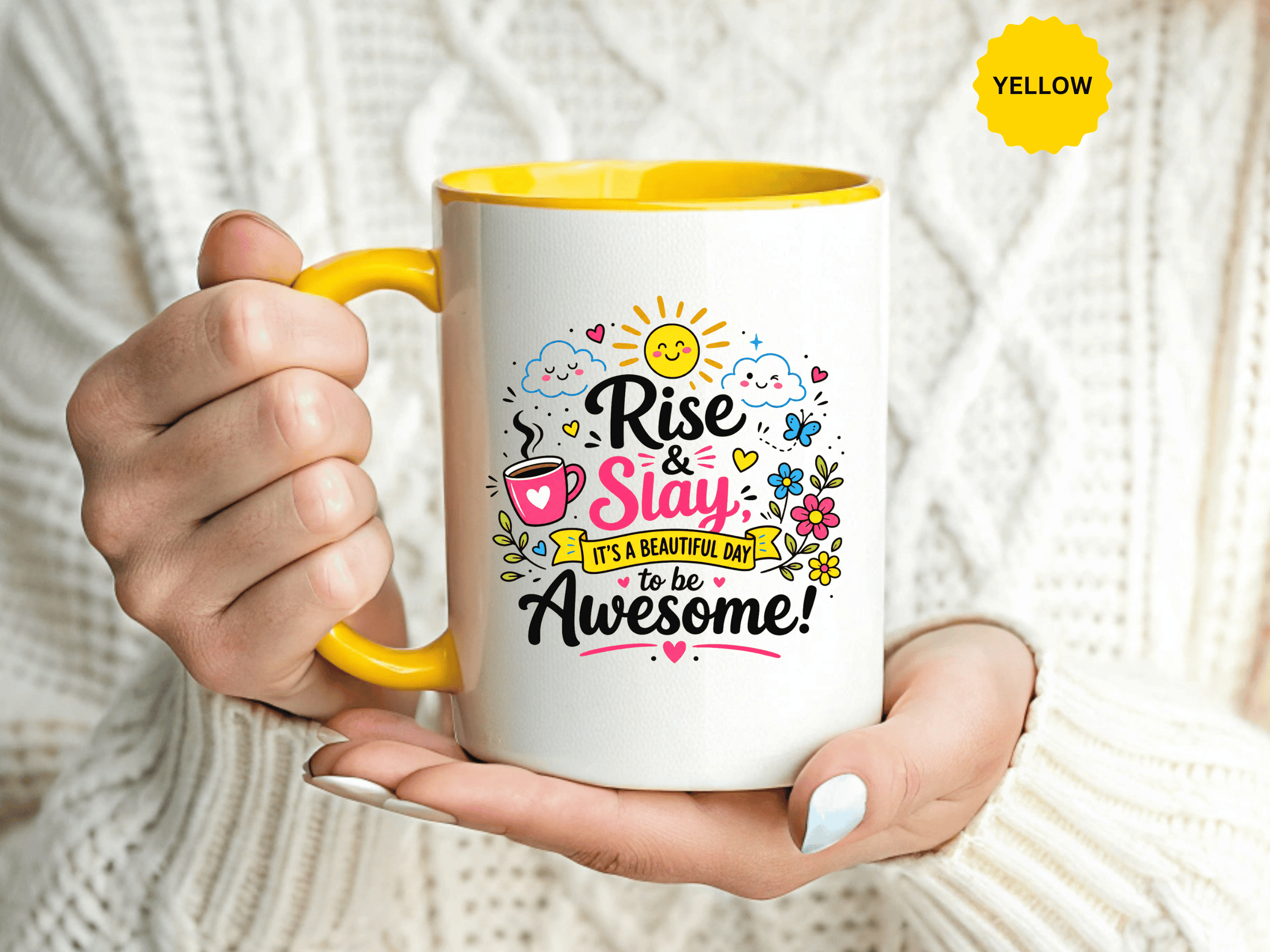 Rise and Slay Motivational Mug, Positive Quote Coffee Cup, Inspirational Gift for Her, Coworker Encouragement, Morning Routine Drinkware