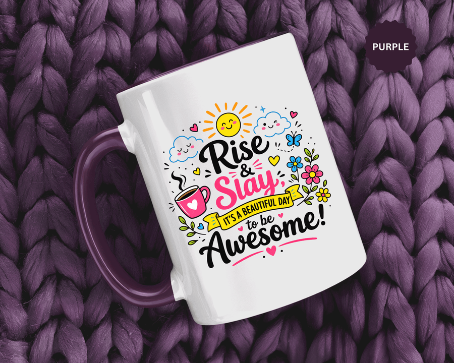 Rise and Slay Motivational Mug, Positive Quote Coffee Cup, Inspirational Gift for Her, Coworker Encouragement, Morning Routine Drinkware