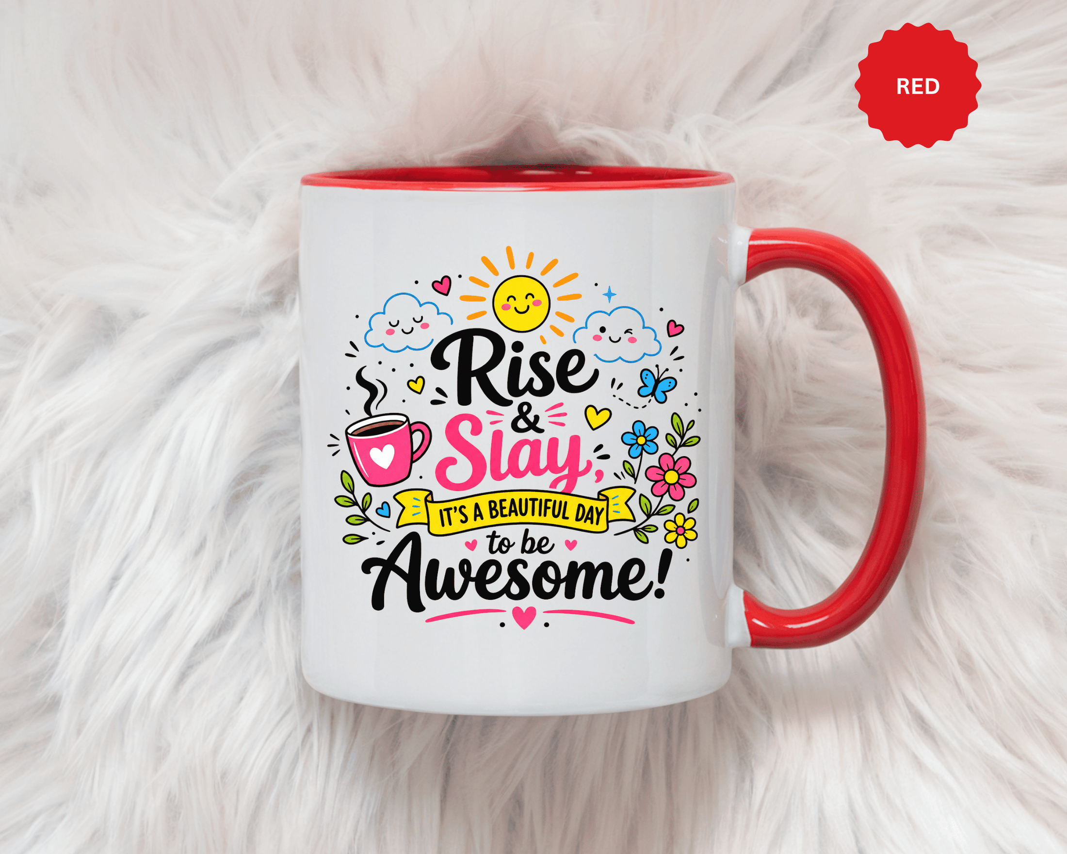 Rise and Slay Motivational Mug, Positive Quote Coffee Cup, Inspirational Gift for Her, Coworker Encouragement, Morning Routine Drinkware