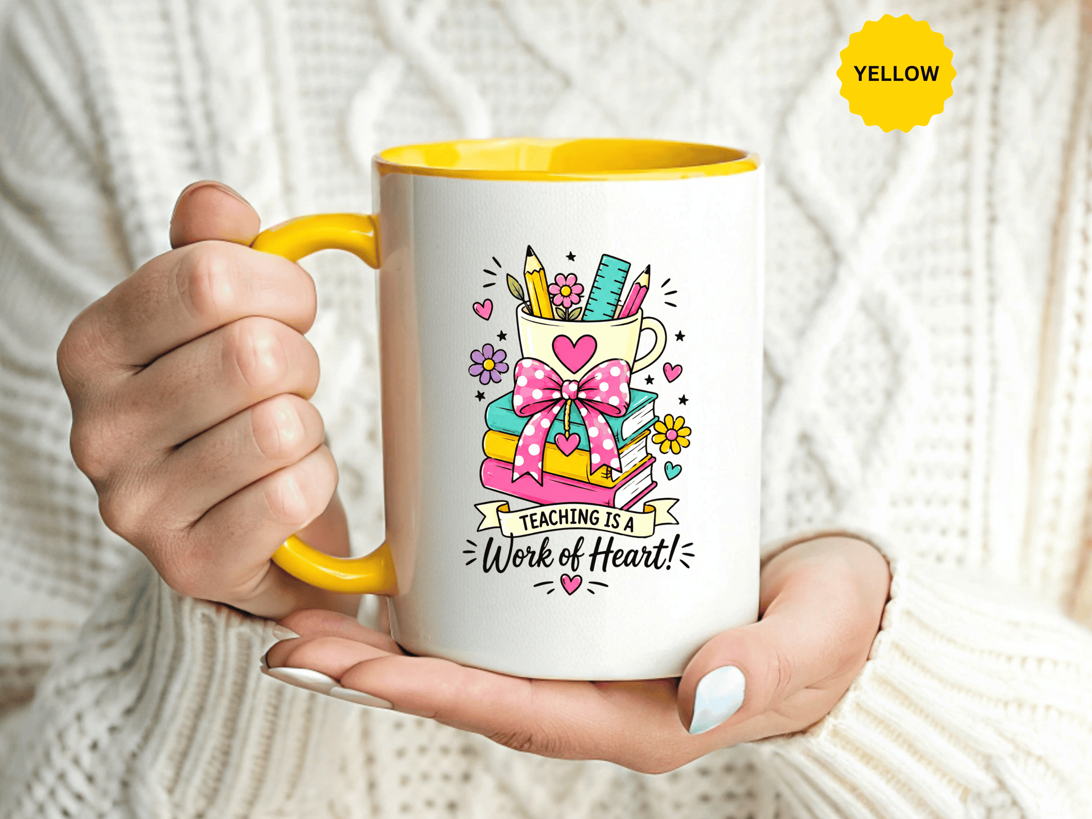 Teaching Is a Work of Heart Mug, Teacher Appreciation Coffee Cup, Thank You Gift for Educator, End of Year Classroom Keepsake for Her