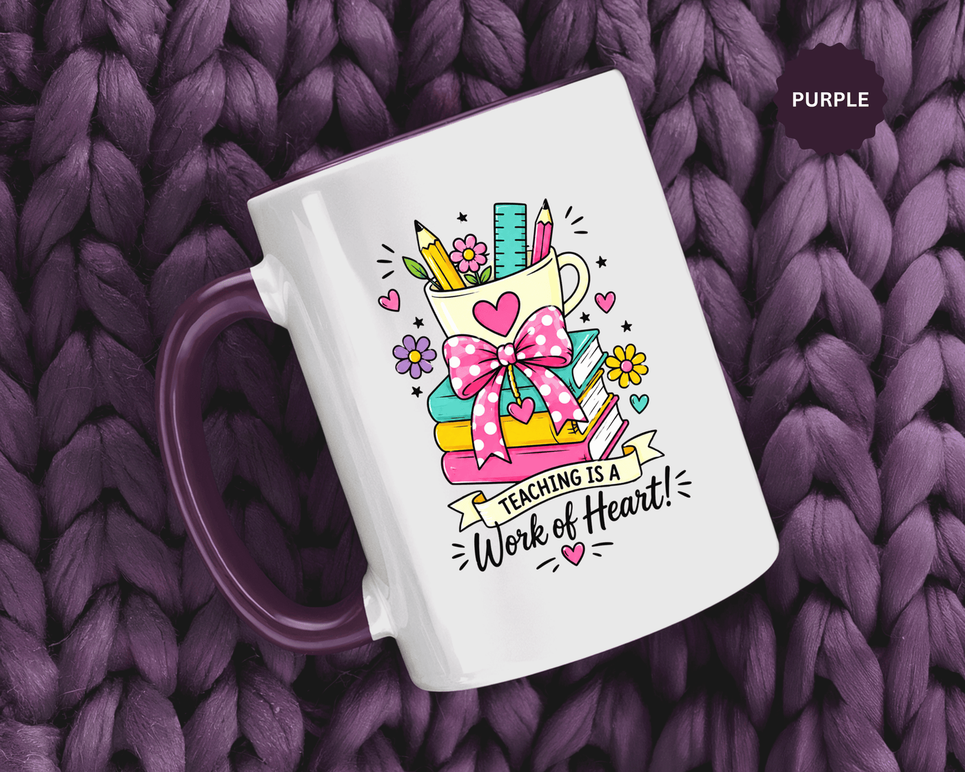 Teaching Is a Work of Heart Mug, Teacher Appreciation Coffee Cup, Thank You Gift for Educator, End of Year Classroom Keepsake for Her