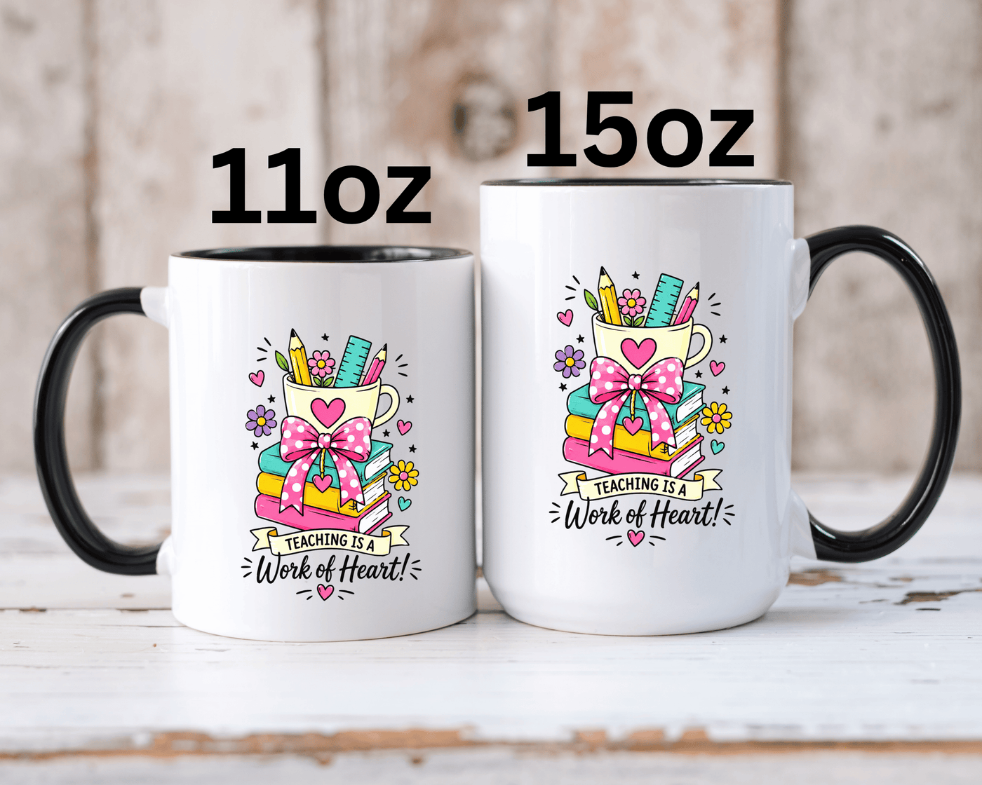 Teaching Is a Work of Heart Mug, Teacher Appreciation Coffee Cup, Thank You Gift for Educator, End of Year Classroom Keepsake for Her