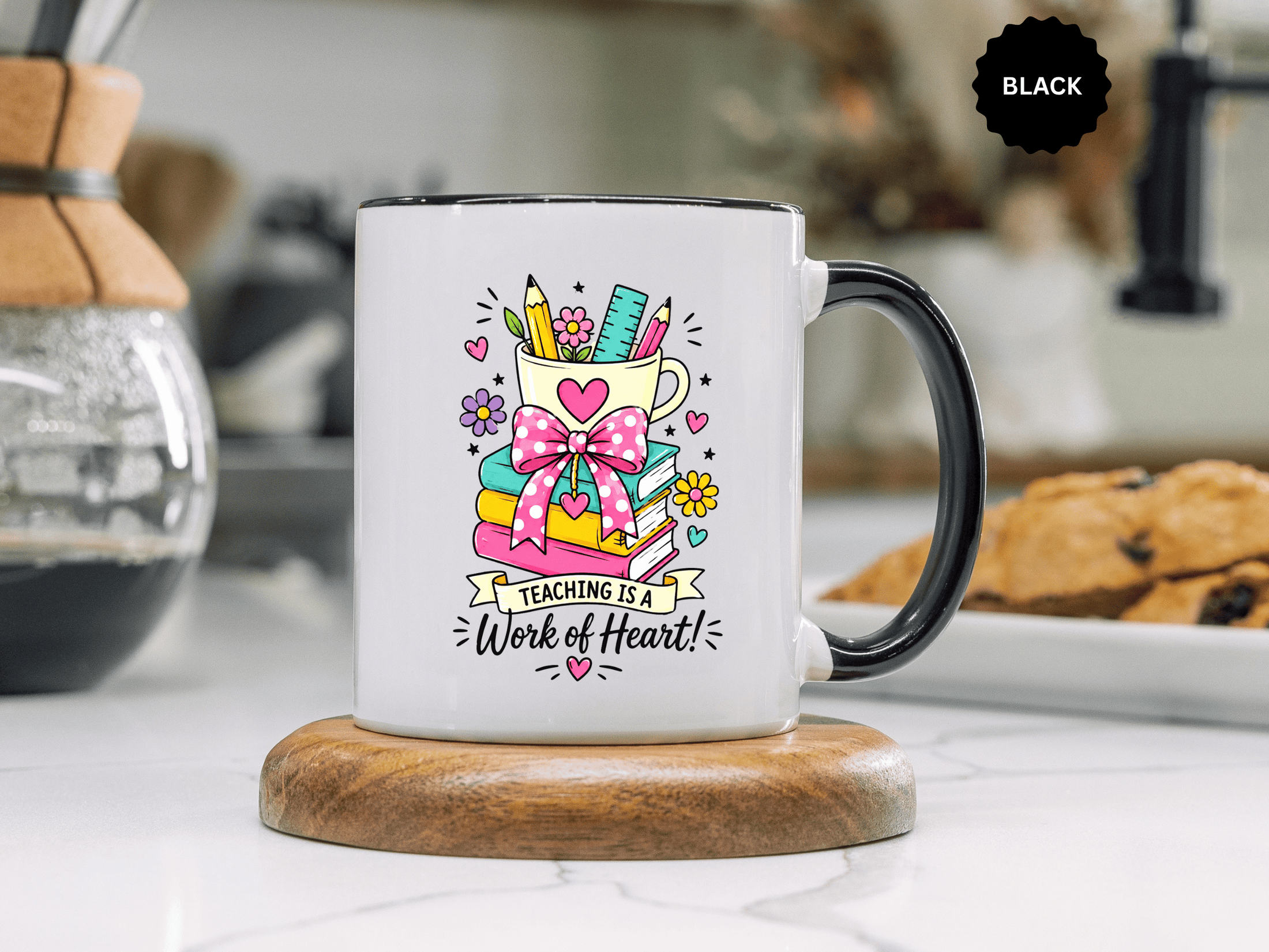Teaching Is a Work of Heart Mug, Teacher Appreciation Coffee Cup, Thank You Gift for Educator, End of Year Classroom Keepsake for Her