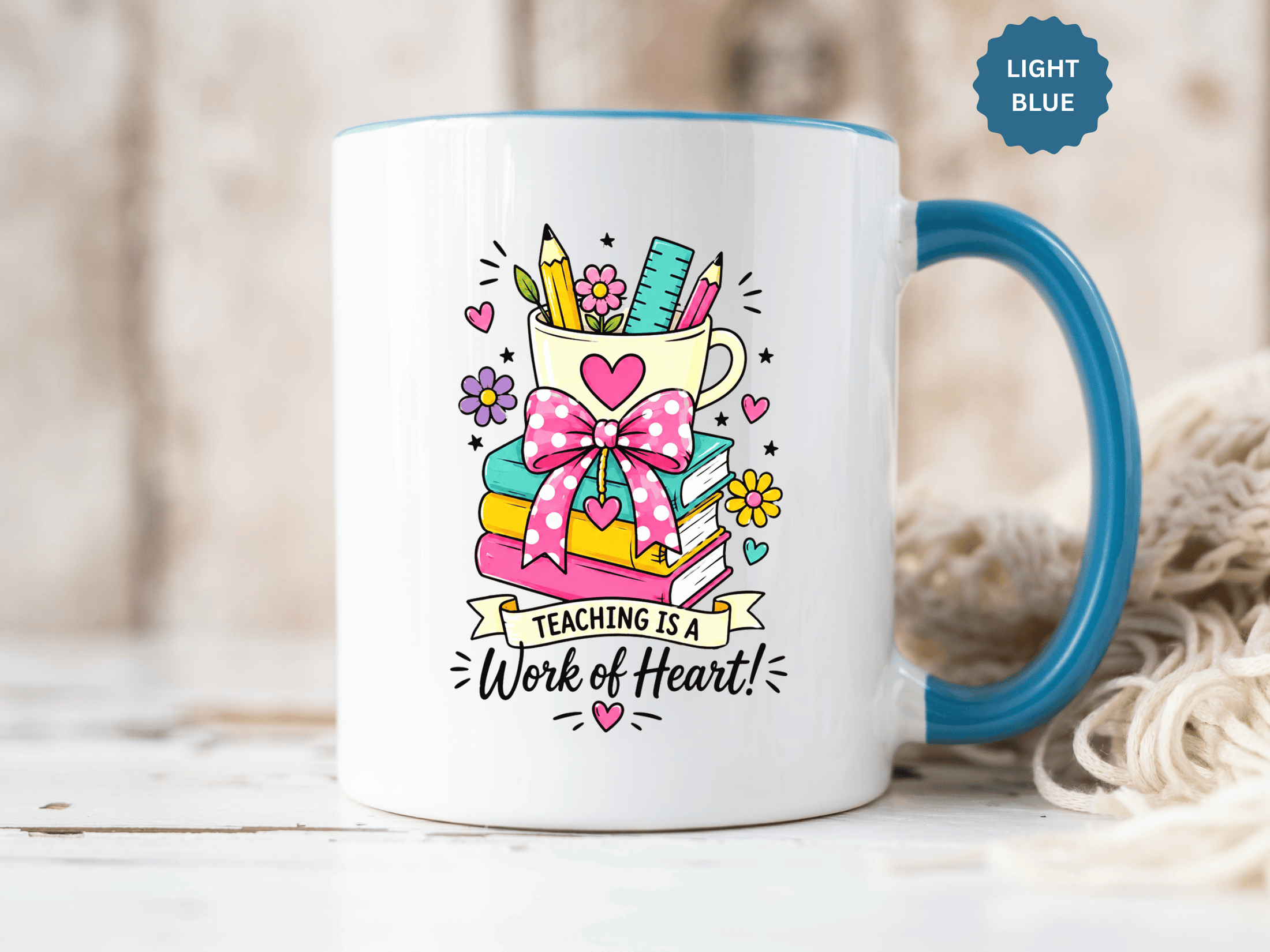 Teaching Is a Work of Heart Mug, Teacher Appreciation Coffee Cup, Thank You Gift for Educator, End of Year Classroom Keepsake for Her