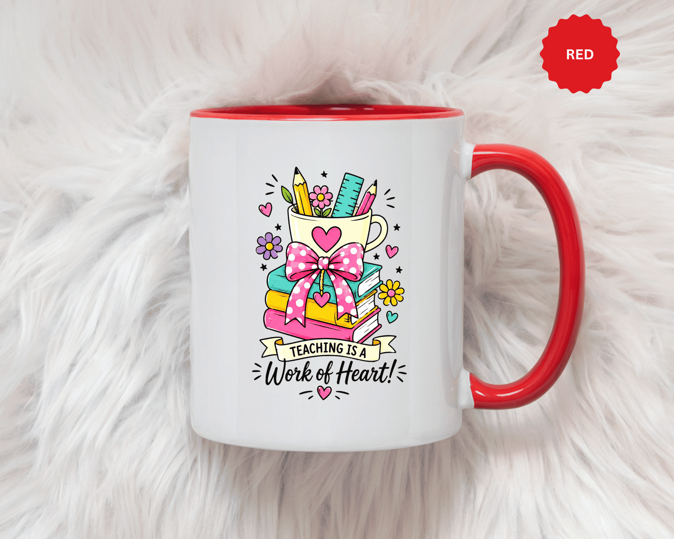 Teaching Is a Work of Heart Mug, Teacher Appreciation Coffee Cup, Thank You Gift for Educator, End of Year Classroom Keepsake for Her