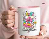Teaching Is a Work of Heart Mug, Teacher Appreciation Coffee Cup, Thank You Gift for Educator, End of Year Classroom Keepsake for Her