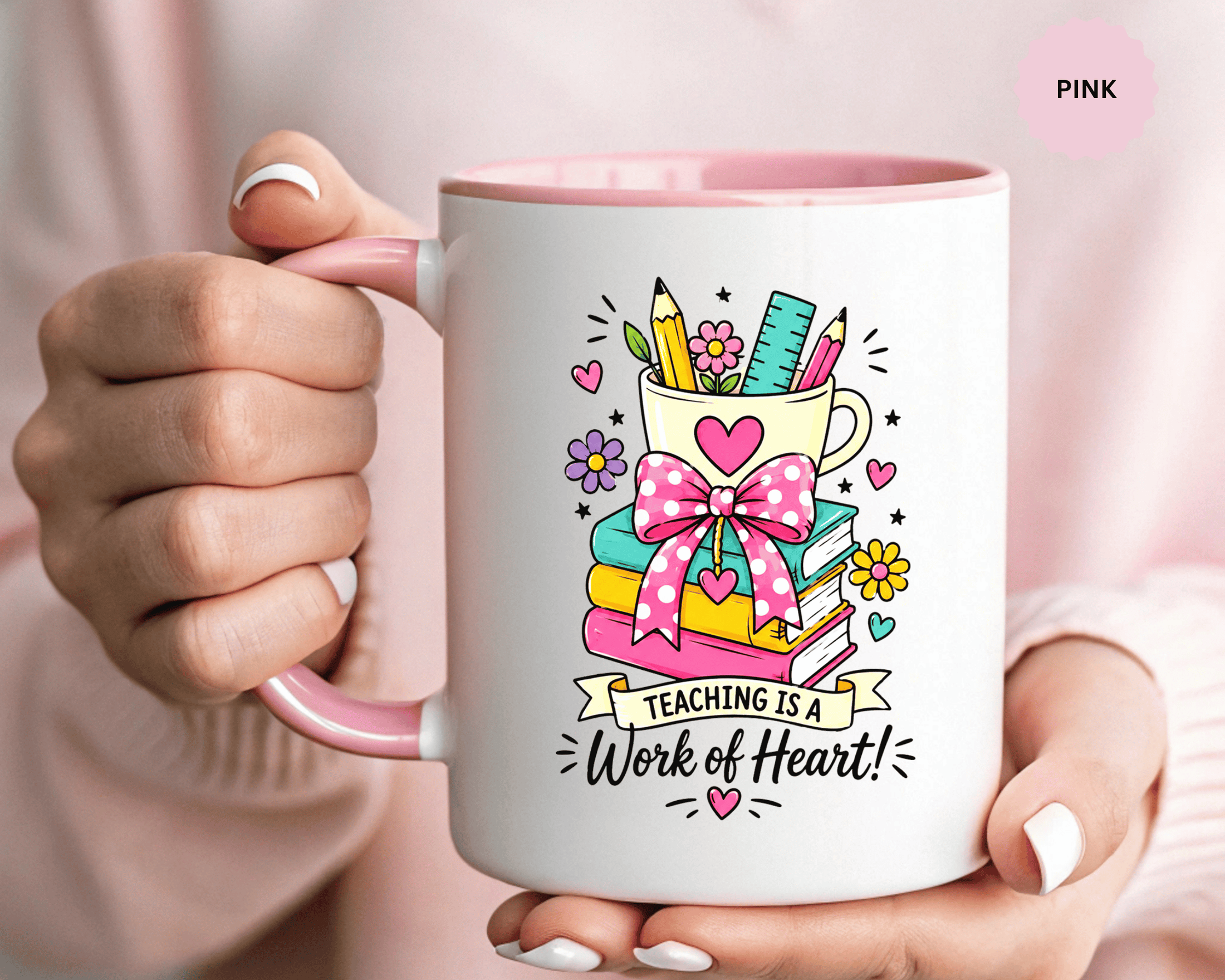 Teaching Is a Work of Heart Mug, Teacher Appreciation Coffee Cup, Thank You Gift for Educator, End of Year Classroom Keepsake for Her