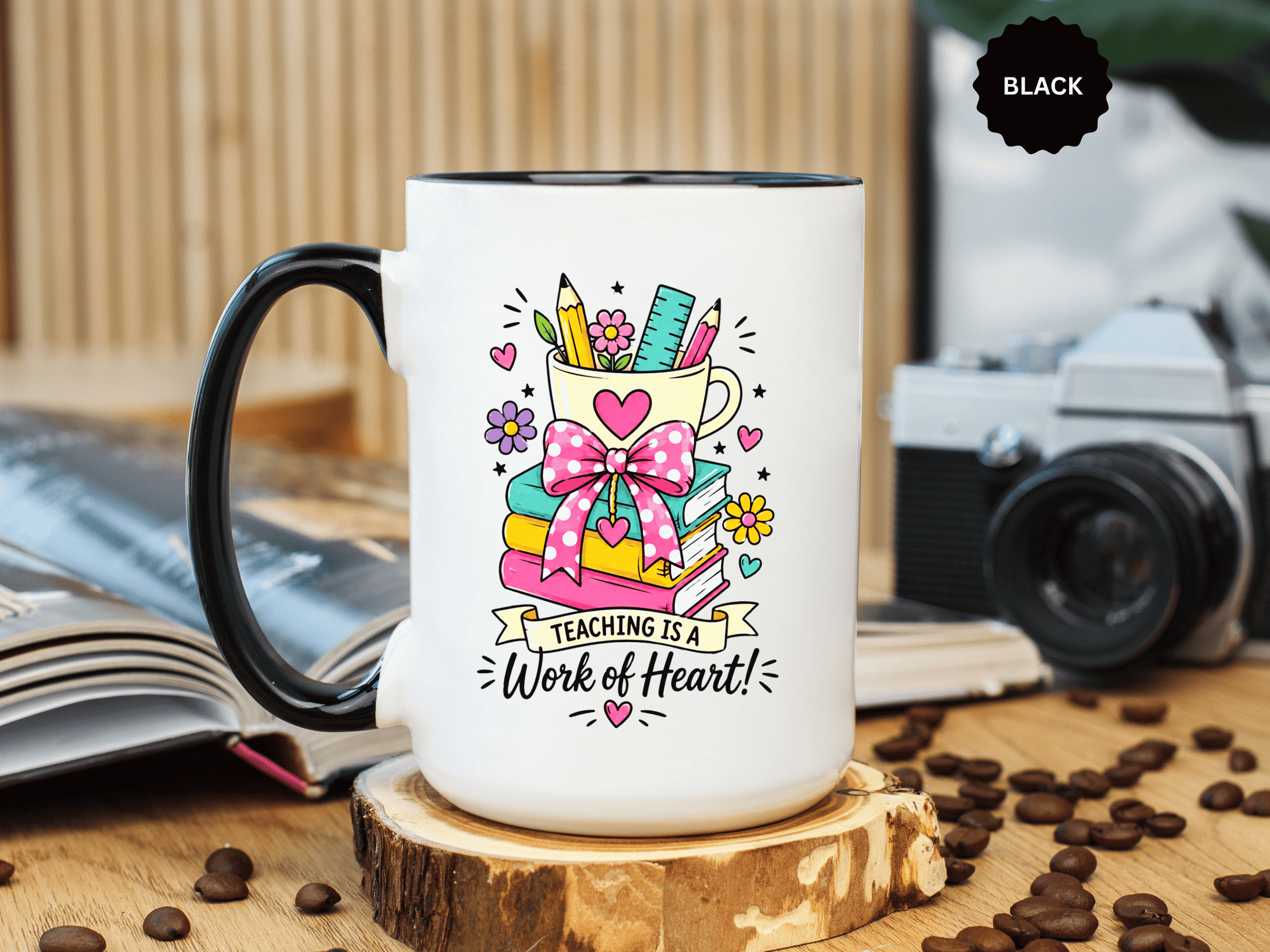 Teaching Is a Work of Heart Mug, Teacher Appreciation Coffee Cup, Thank You Gift for Educator, End of Year Classroom Keepsake for Her