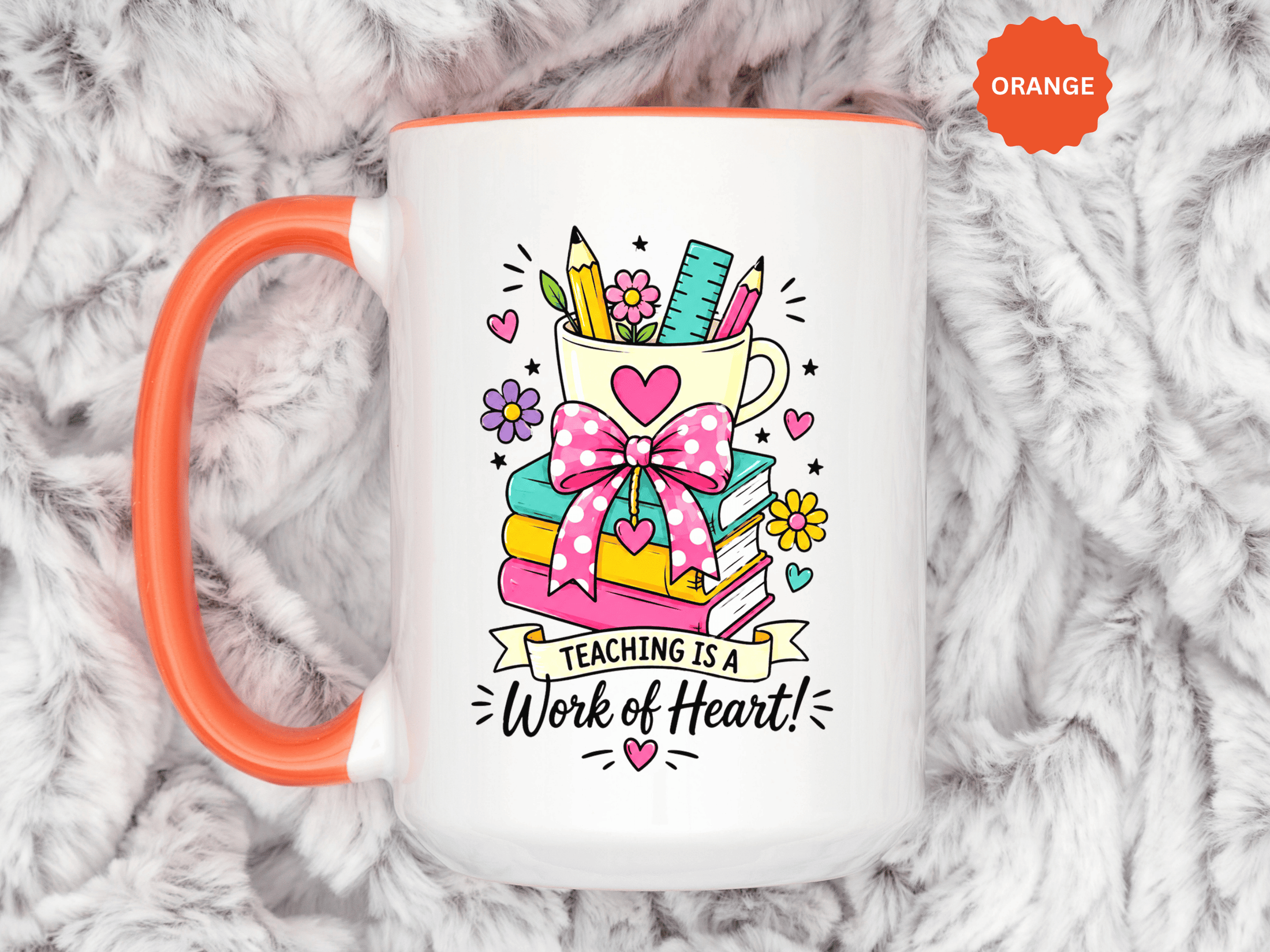 Teaching Is a Work of Heart Mug, Teacher Appreciation Coffee Cup, Thank You Gift for Educator, End of Year Classroom Keepsake for Her