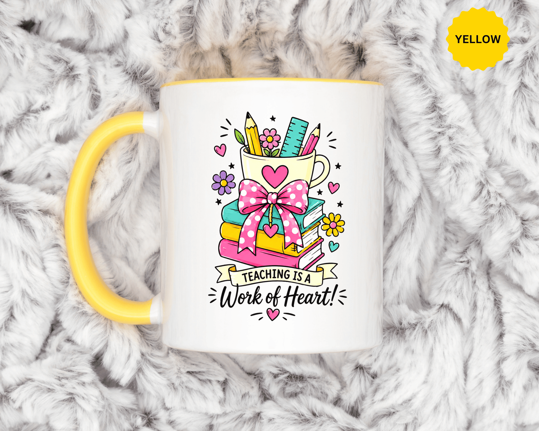 Teaching Is a Work of Heart Mug, Teacher Appreciation Coffee Cup, Thank You Gift for Educator, End of Year Classroom Keepsake for Her