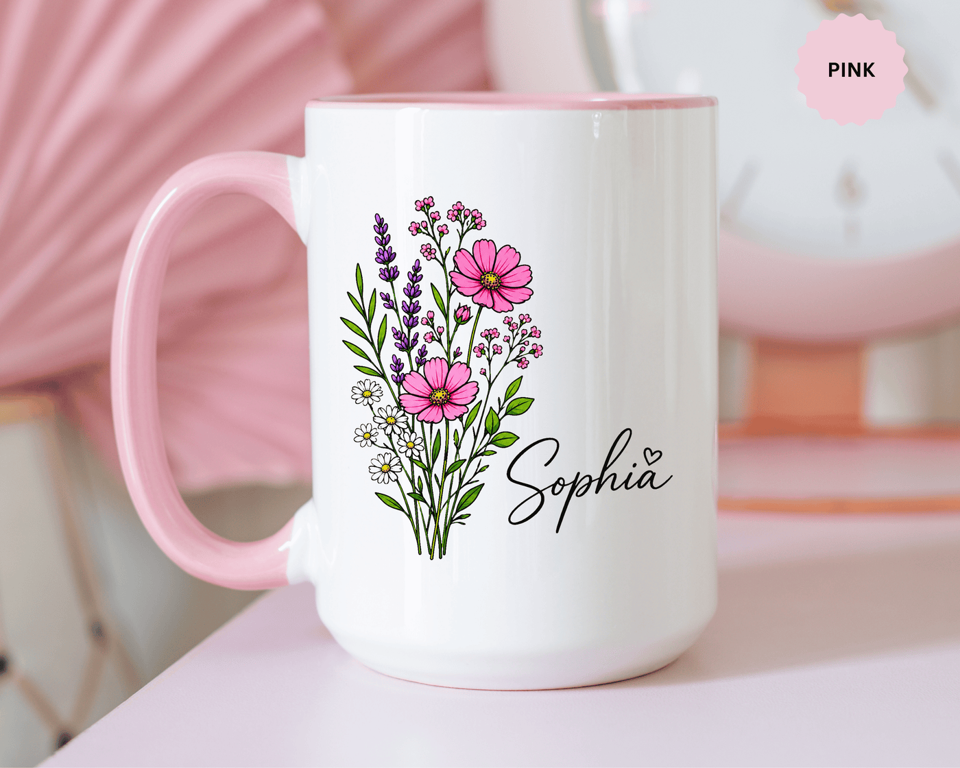 Personalized Floral Name Mug, Custom Wildflower Coffee Cup for Her, Birthday Gift for Women, Botanical Friend or Coworker Keepsake