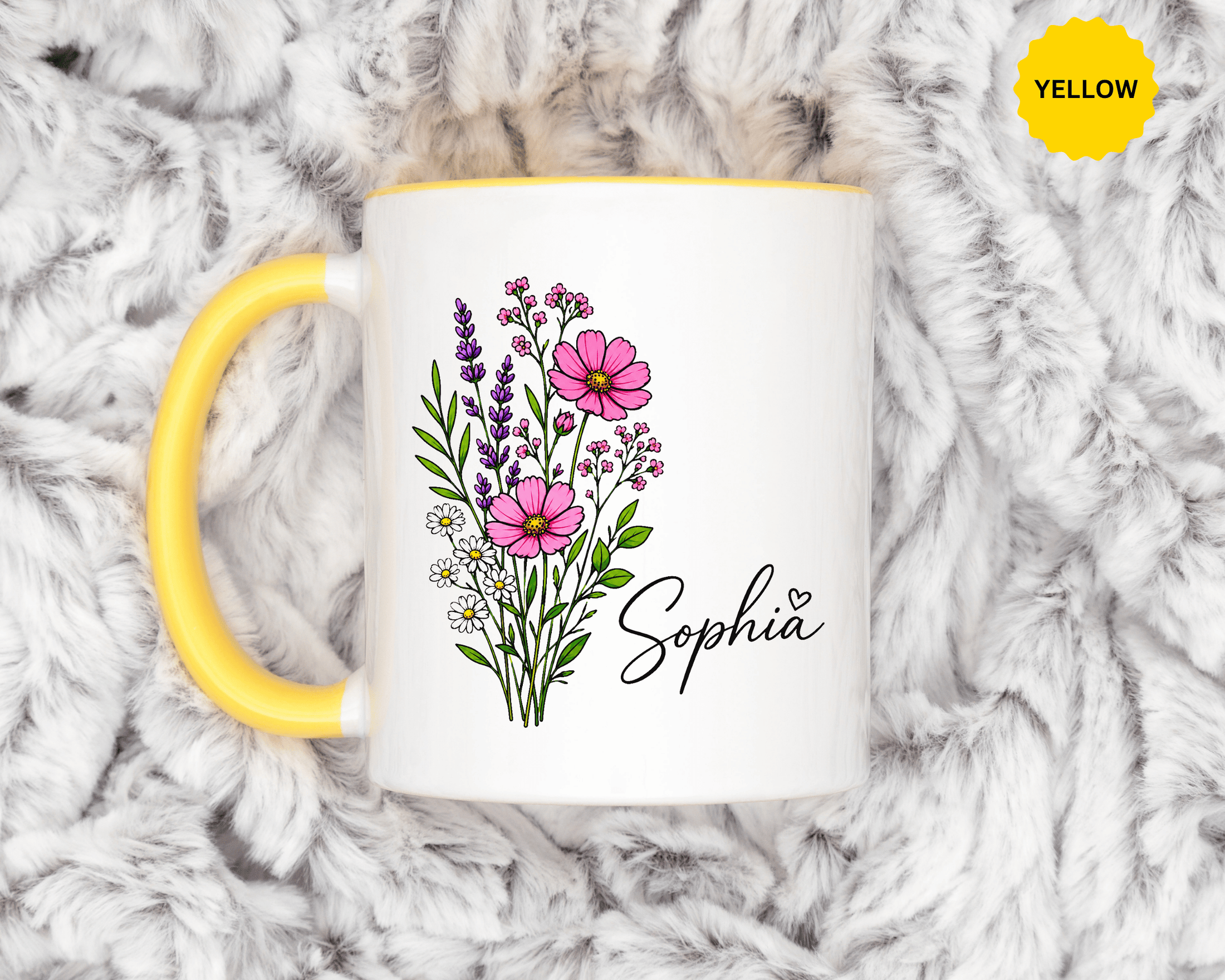 Personalized Floral Name Mug, Custom Wildflower Coffee Cup for Her, Birthday Gift for Women, Botanical Friend or Coworker Keepsake