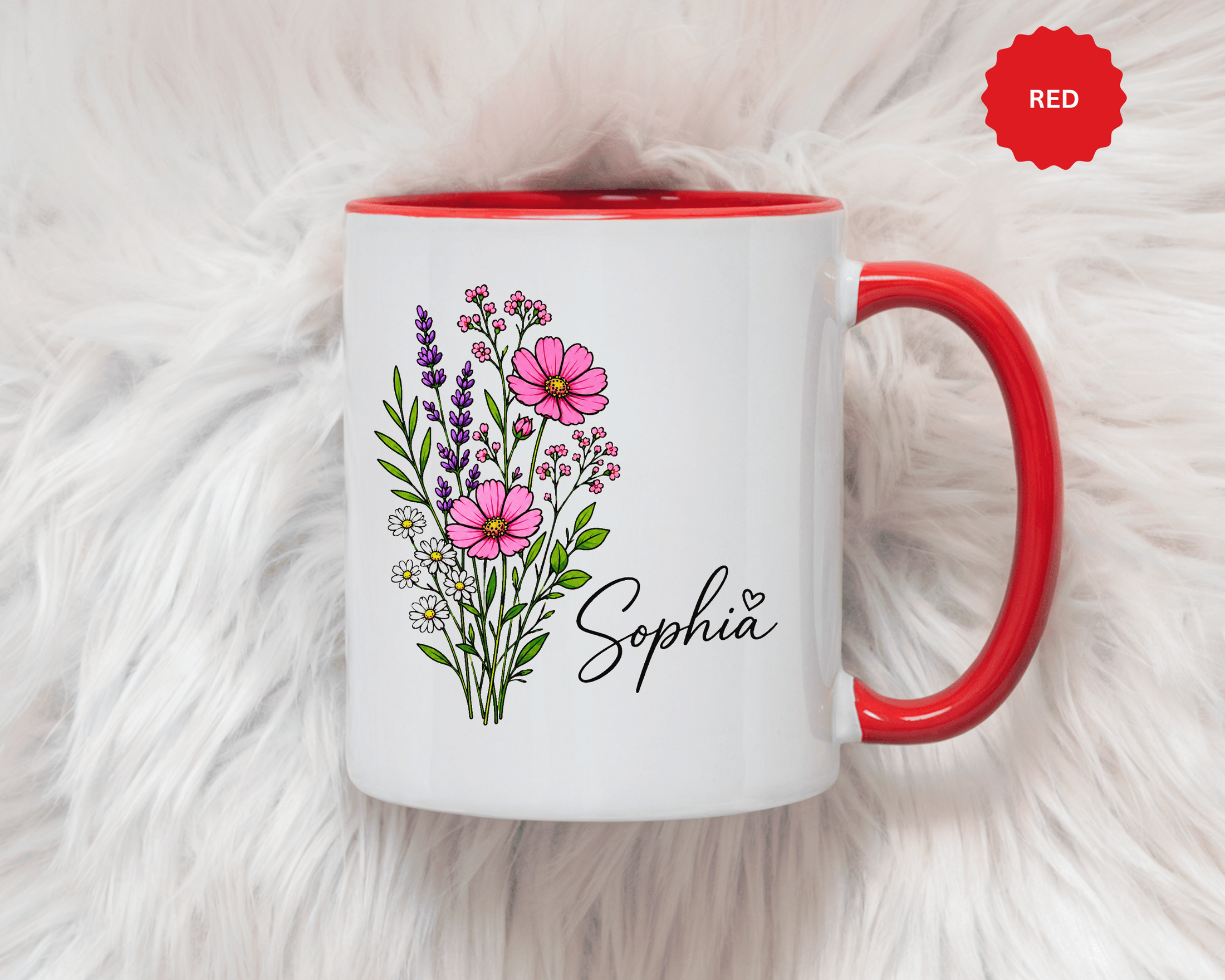 Personalized Floral Name Mug, Custom Wildflower Coffee Cup for Her, Birthday Gift for Women, Botanical Friend or Coworker Keepsake