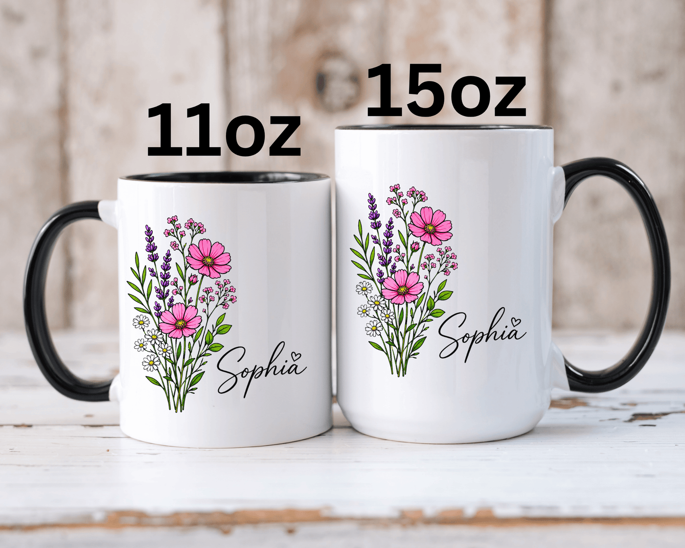 Personalized Floral Name Mug, Custom Wildflower Coffee Cup for Her, Birthday Gift for Women, Botanical Friend or Coworker Keepsake