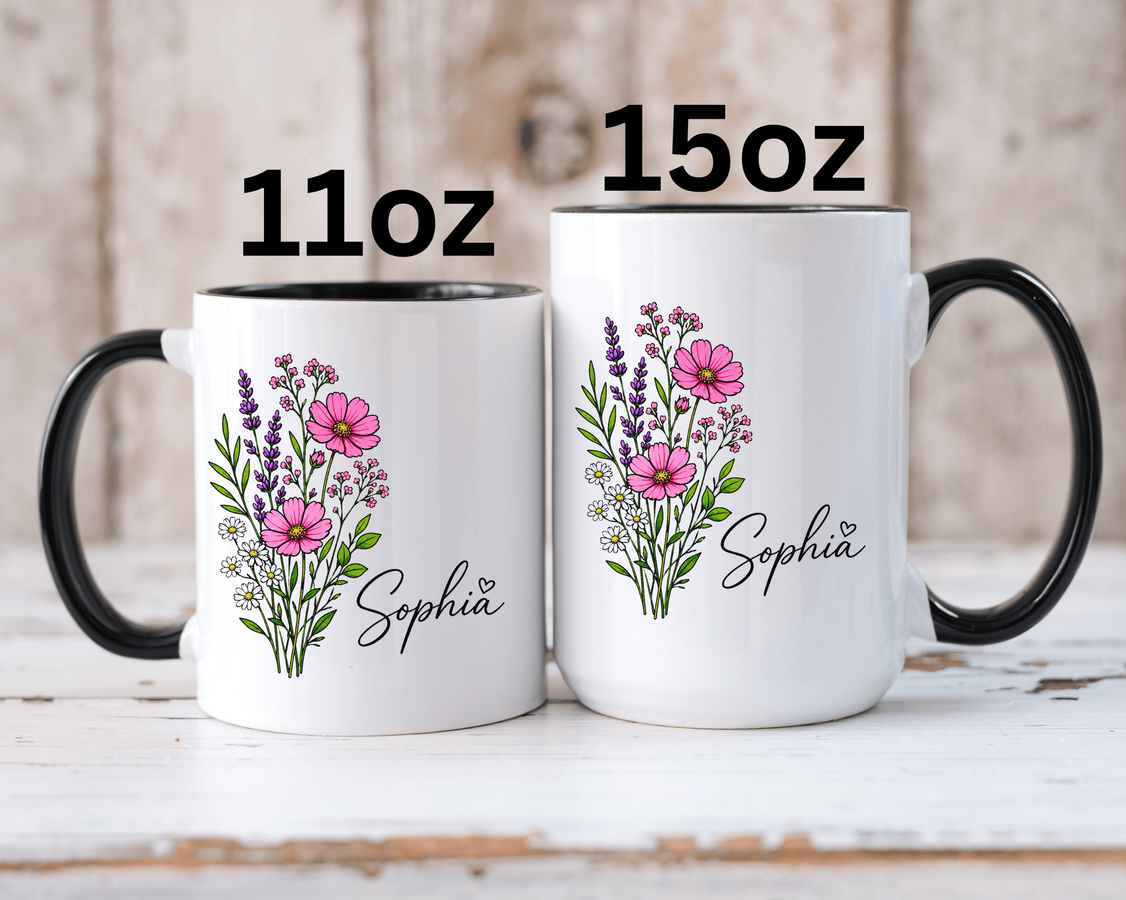 Personalized Floral Name Mug, Custom Wildflower Coffee Cup for Her, Birthday Gift for Women, Botanical Friend or Coworker Keepsake