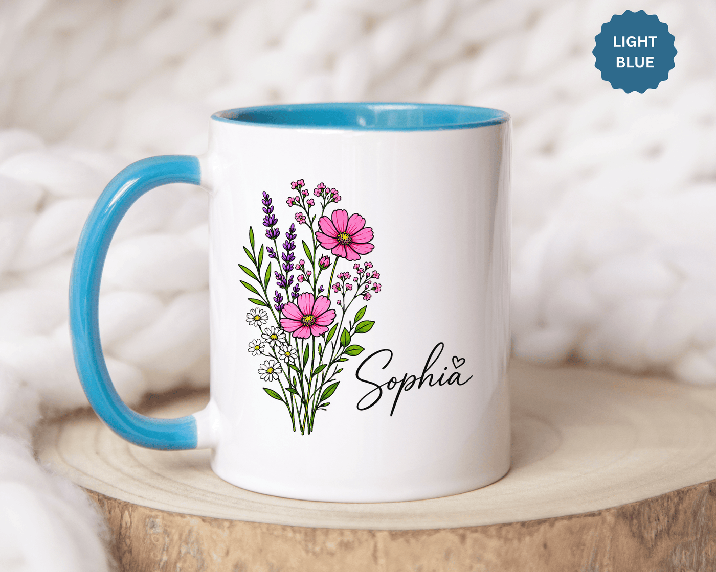 Personalized Floral Name Mug, Custom Wildflower Coffee Cup for Her, Birthday Gift for Women, Botanical Friend or Coworker Keepsake