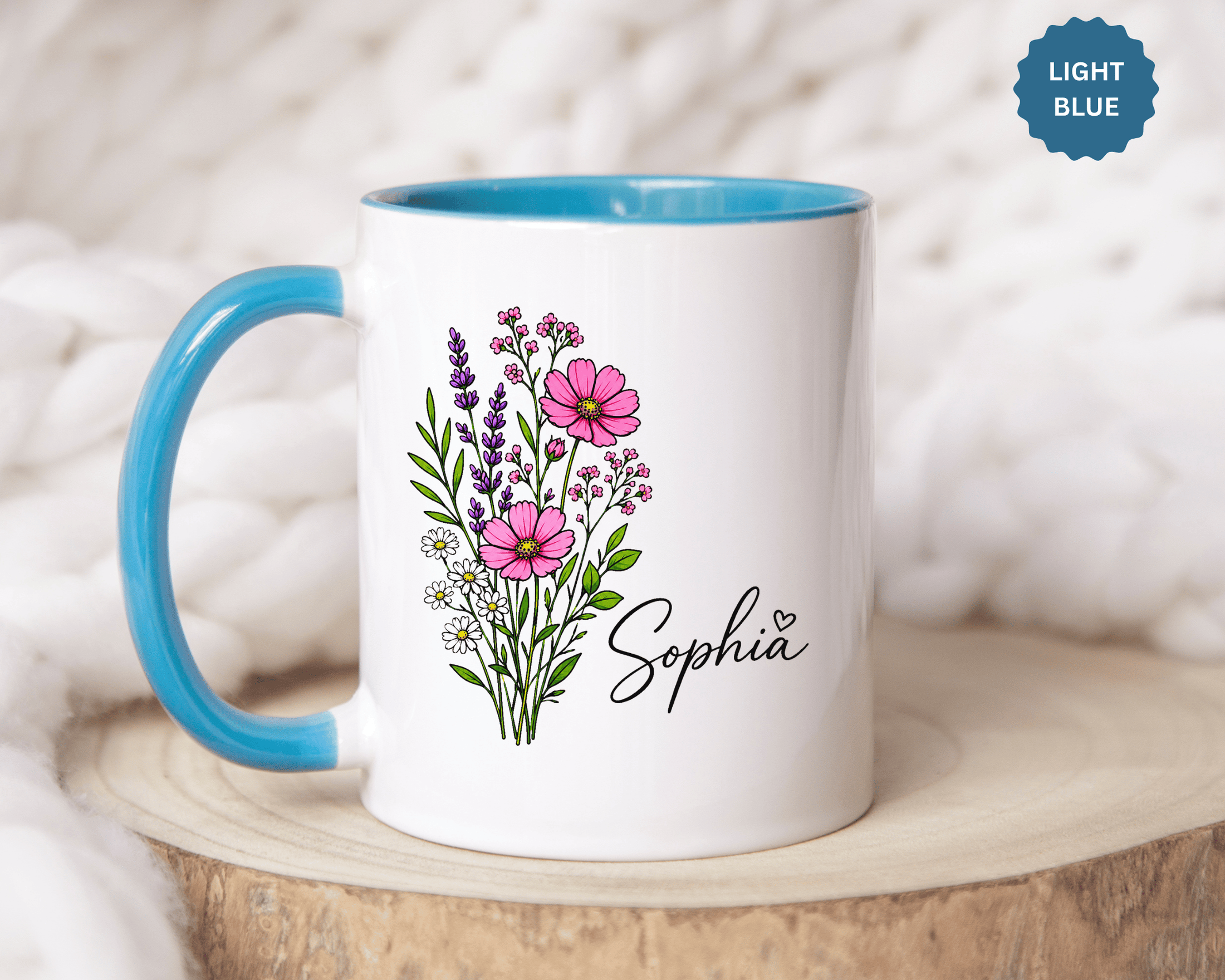 Personalized Floral Name Mug, Custom Wildflower Coffee Cup for Her, Birthday Gift for Women, Botanical Friend or Coworker Keepsake