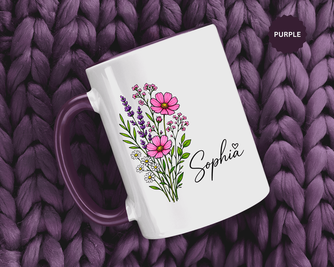Personalized Floral Name Mug, Custom Wildflower Coffee Cup for Her, Birthday Gift for Women, Botanical Friend or Coworker Keepsake