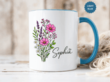 Personalized Floral Name Mug, Custom Wildflower Coffee Cup for Her, Birthday Gift for Women, Botanical Friend or Coworker Keepsake