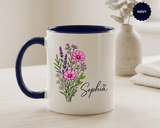 Personalized Floral Name Mug, Custom Wildflower Coffee Cup for Her, Birthday Gift for Women, Botanical Friend or Coworker Keepsake