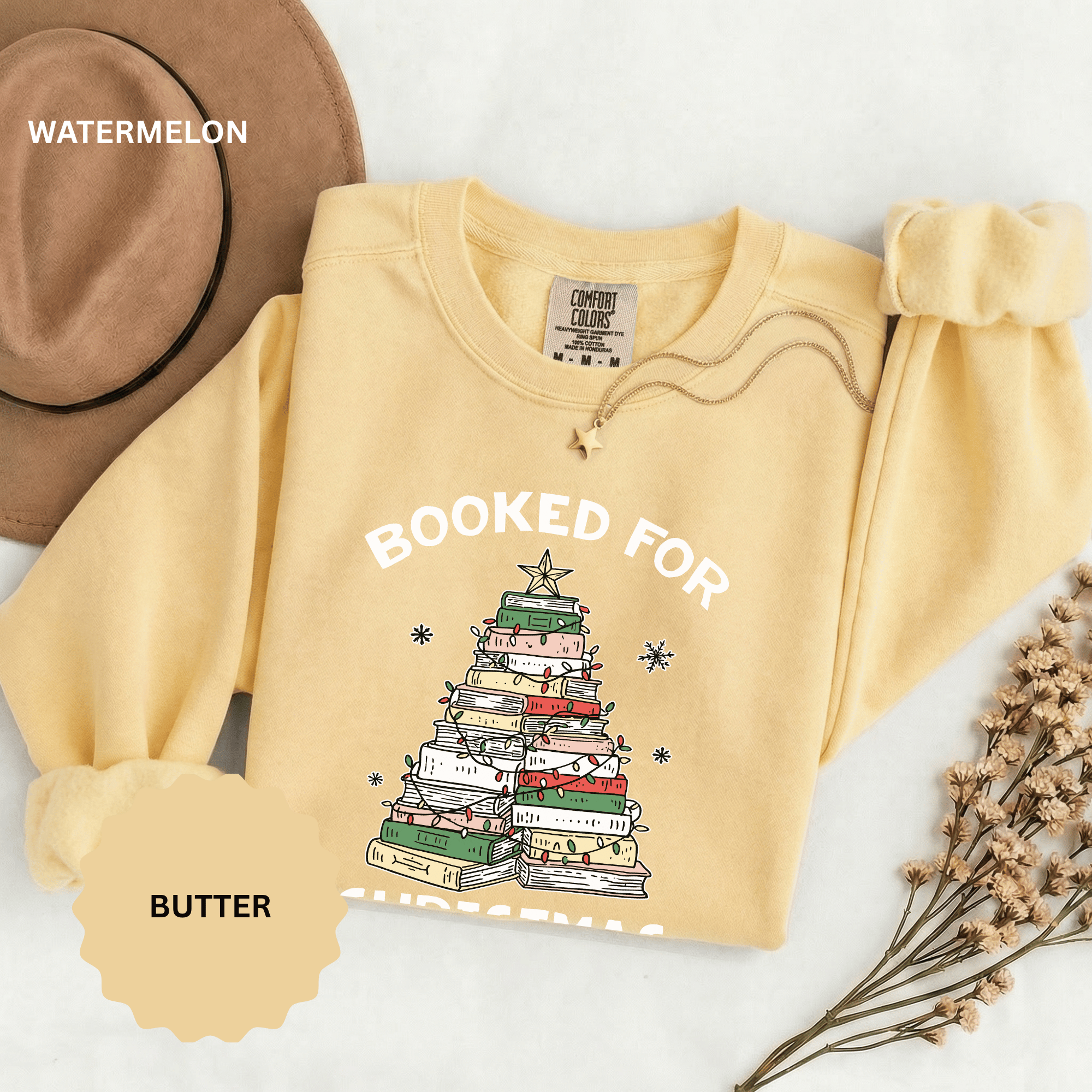 Booked for Christmas Sweatshirt, Book Lover Holiday Crewneck, Christmas Tree Books Pullover, Cozy Reading Gift for Librarian or Bookworm