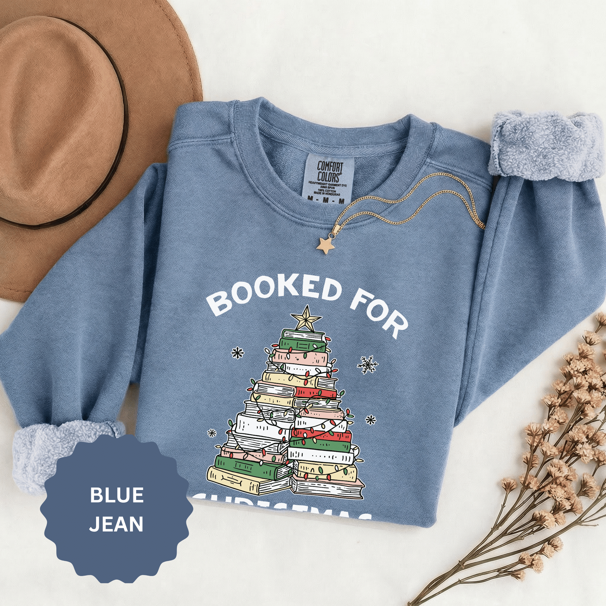 Booked for Christmas Sweatshirt, Book Lover Holiday Crewneck, Christmas Tree Books Pullover, Cozy Reading Gift for Librarian or Bookworm