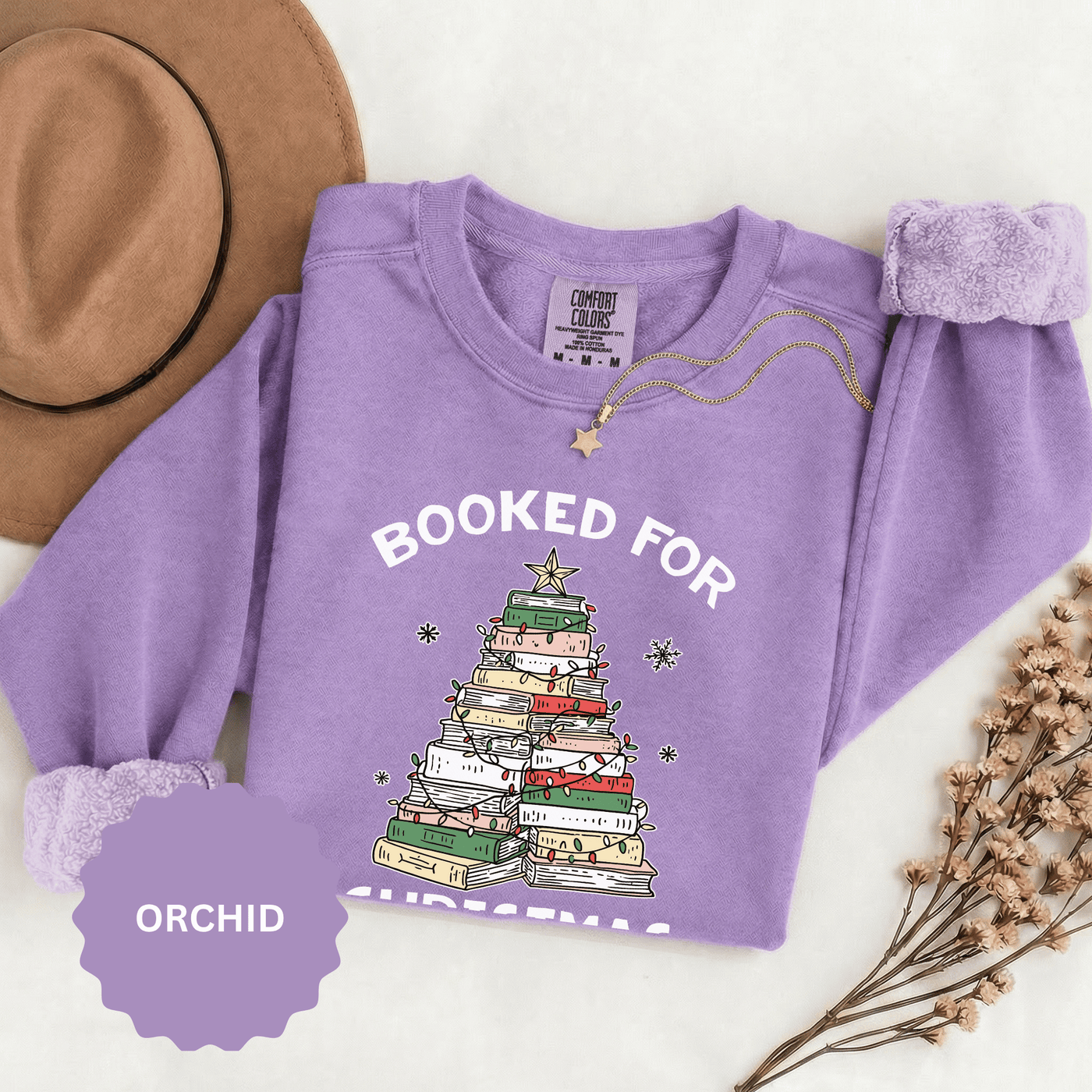 Booked for Christmas Sweatshirt, Book Lover Holiday Crewneck, Christmas Tree Books Pullover, Cozy Reading Gift for Librarian or Bookworm