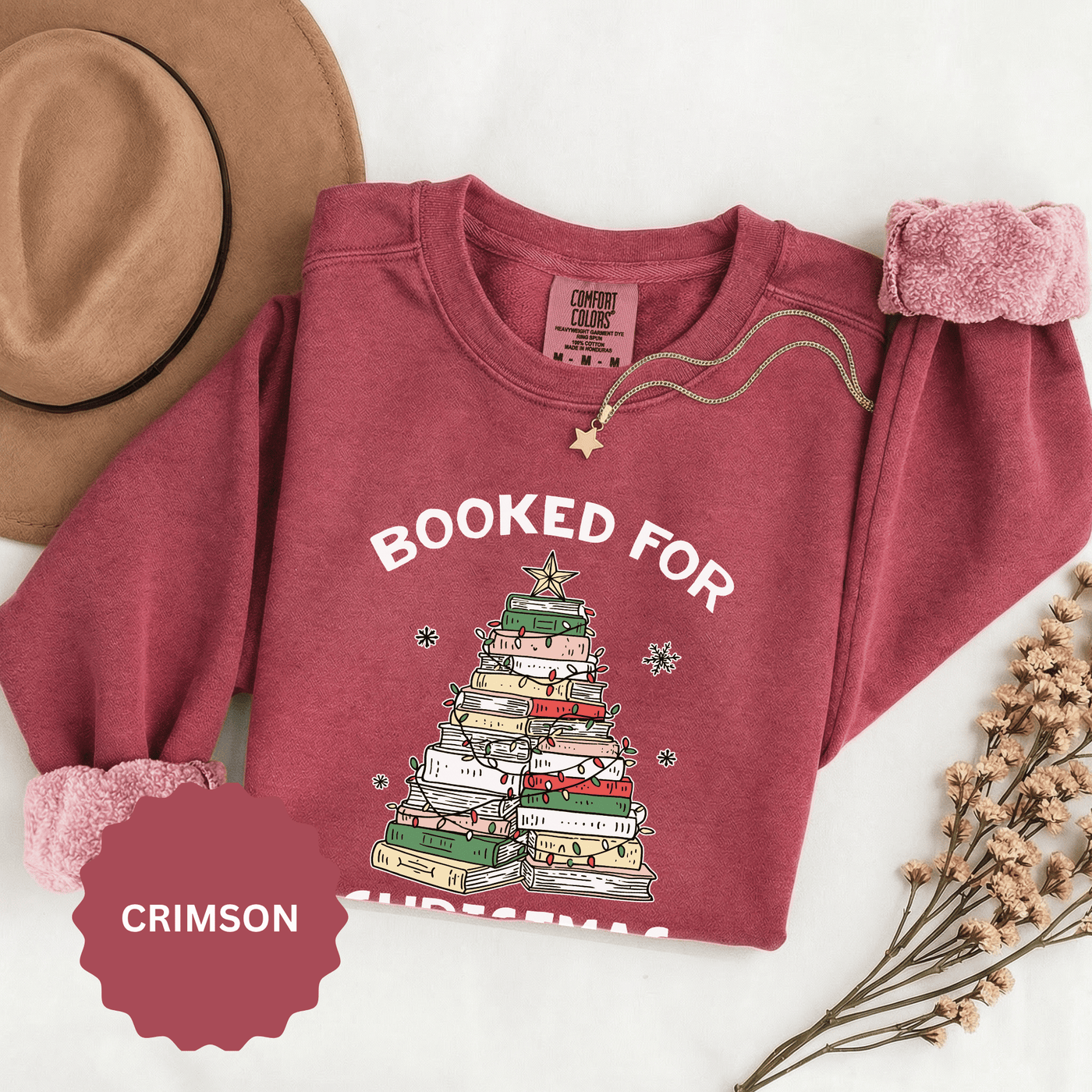 Booked for Christmas Sweatshirt, Book Lover Holiday Crewneck, Christmas Tree Books Pullover, Cozy Reading Gift for Librarian or Bookworm
