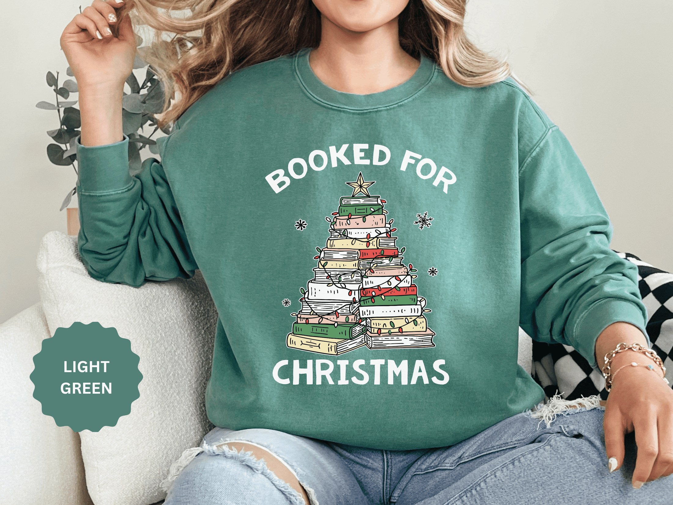Booked for Christmas Sweatshirt, Book Lover Holiday Crewneck, Christmas Tree Books Pullover, Cozy Reading Gift for Librarian or Bookworm