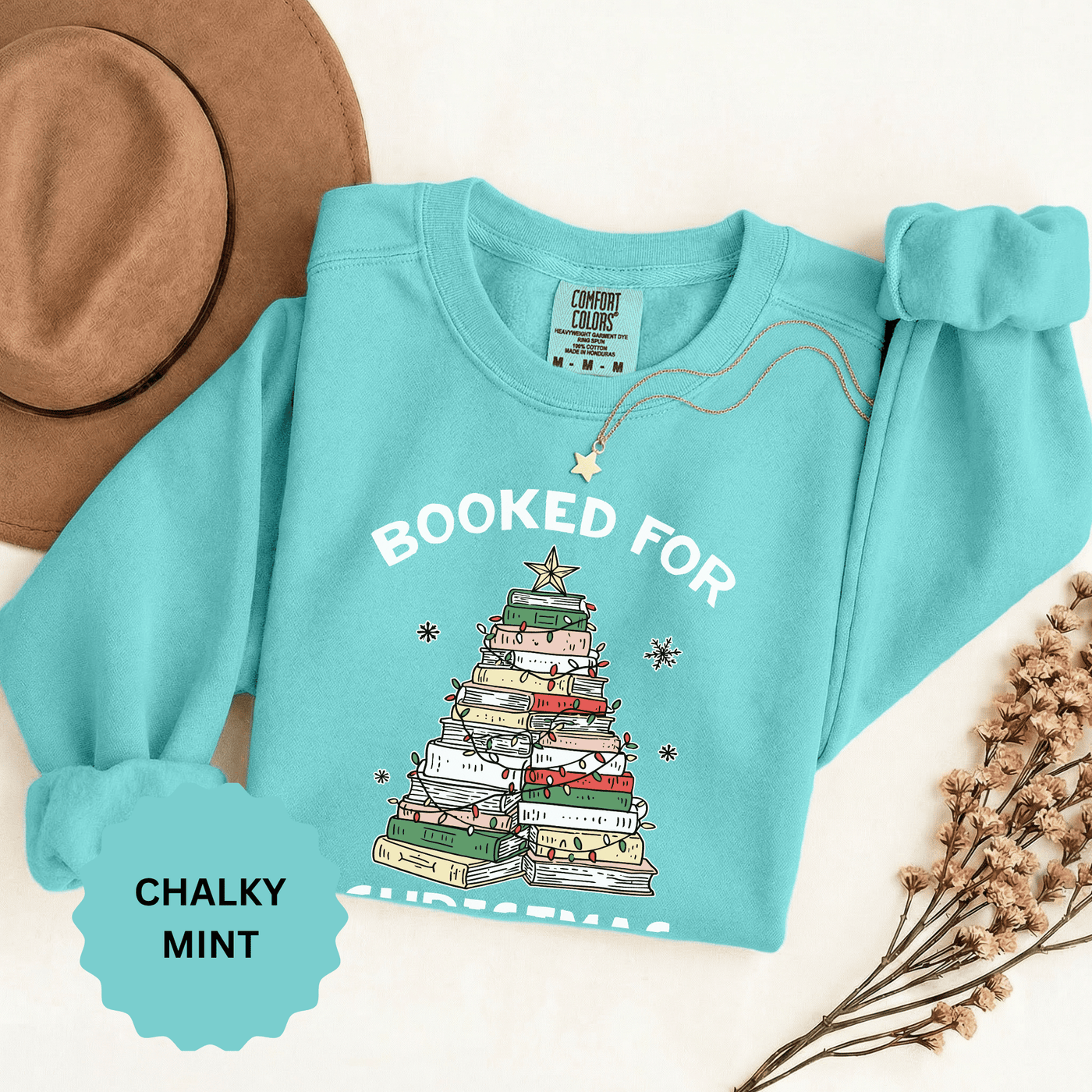 Booked for Christmas Sweatshirt, Book Lover Holiday Crewneck, Christmas Tree Books Pullover, Cozy Reading Gift for Librarian or Bookworm