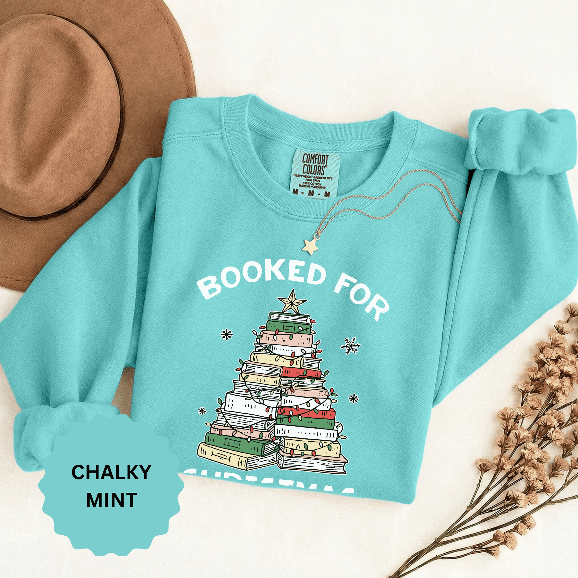 Booked for Christmas Sweatshirt, Book Lover Holiday Crewneck, Christmas Tree Books Pullover, Cozy Reading Gift for Librarian or Bookworm