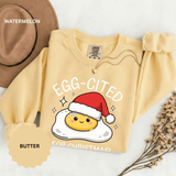 Egg-Cited for Christmas Sweatshirt, Funny Fried Egg Crewneck, Cute Food Pun Holiday Pullover, Christmas Breakfast Gift for Brunch Lover