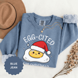 Egg-Cited for Christmas Sweatshirt, Funny Fried Egg Crewneck, Cute Food Pun Holiday Pullover, Christmas Breakfast Gift for Brunch Lover