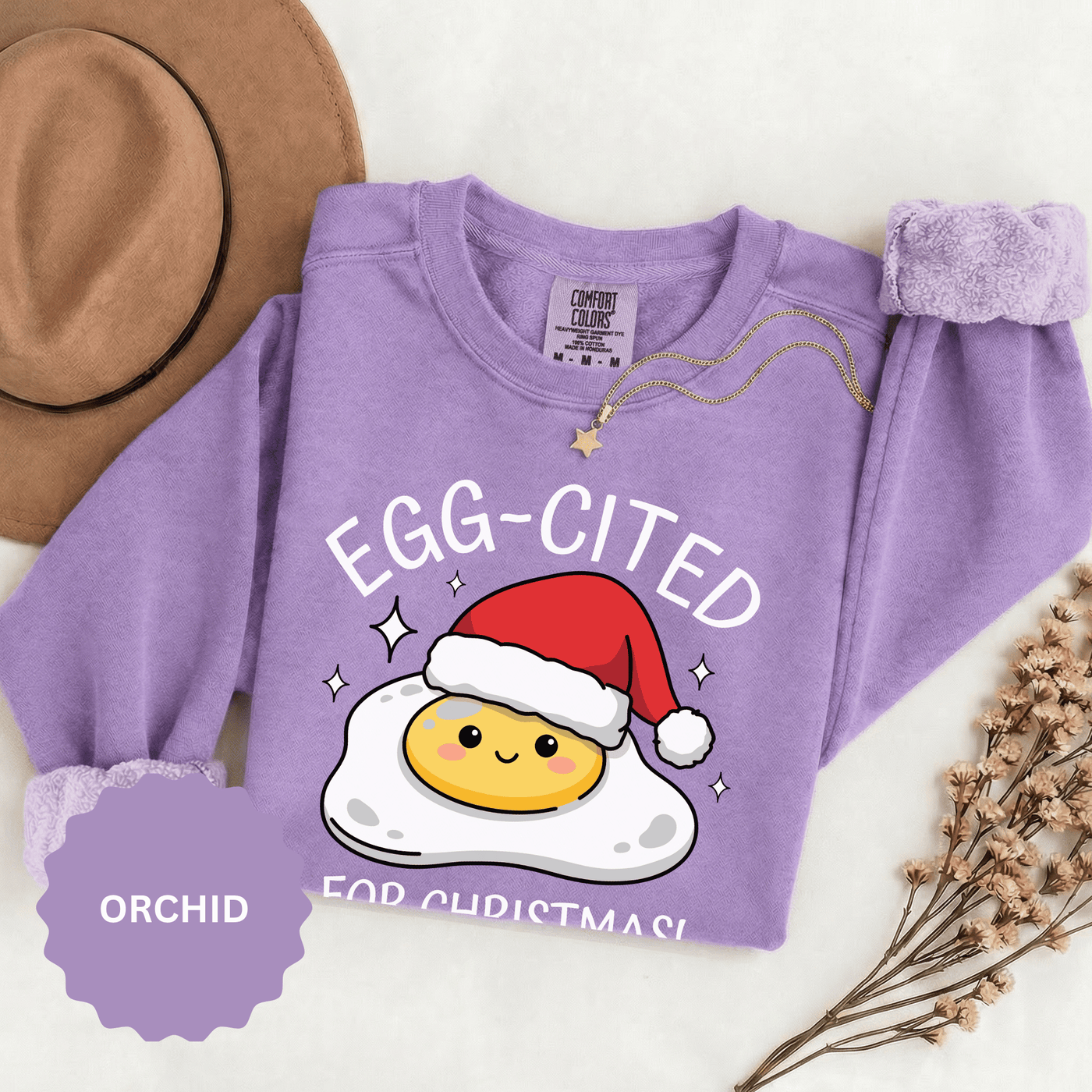 Egg-Cited for Christmas Sweatshirt, Funny Fried Egg Crewneck, Cute Food Pun Holiday Pullover, Christmas Breakfast Gift for Brunch Lover