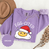 Egg-Cited for Christmas Sweatshirt, Funny Fried Egg Crewneck, Cute Food Pun Holiday Pullover, Christmas Breakfast Gift for Brunch Lover