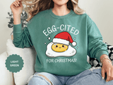 Egg-Cited for Christmas Sweatshirt, Funny Fried Egg Crewneck, Cute Food Pun Holiday Pullover, Christmas Breakfast Gift for Brunch Lover