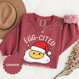 Egg-Cited for Christmas Sweatshirt, Funny Fried Egg Crewneck, Cute Food Pun Holiday Pullover, Christmas Breakfast Gift for Brunch Lover