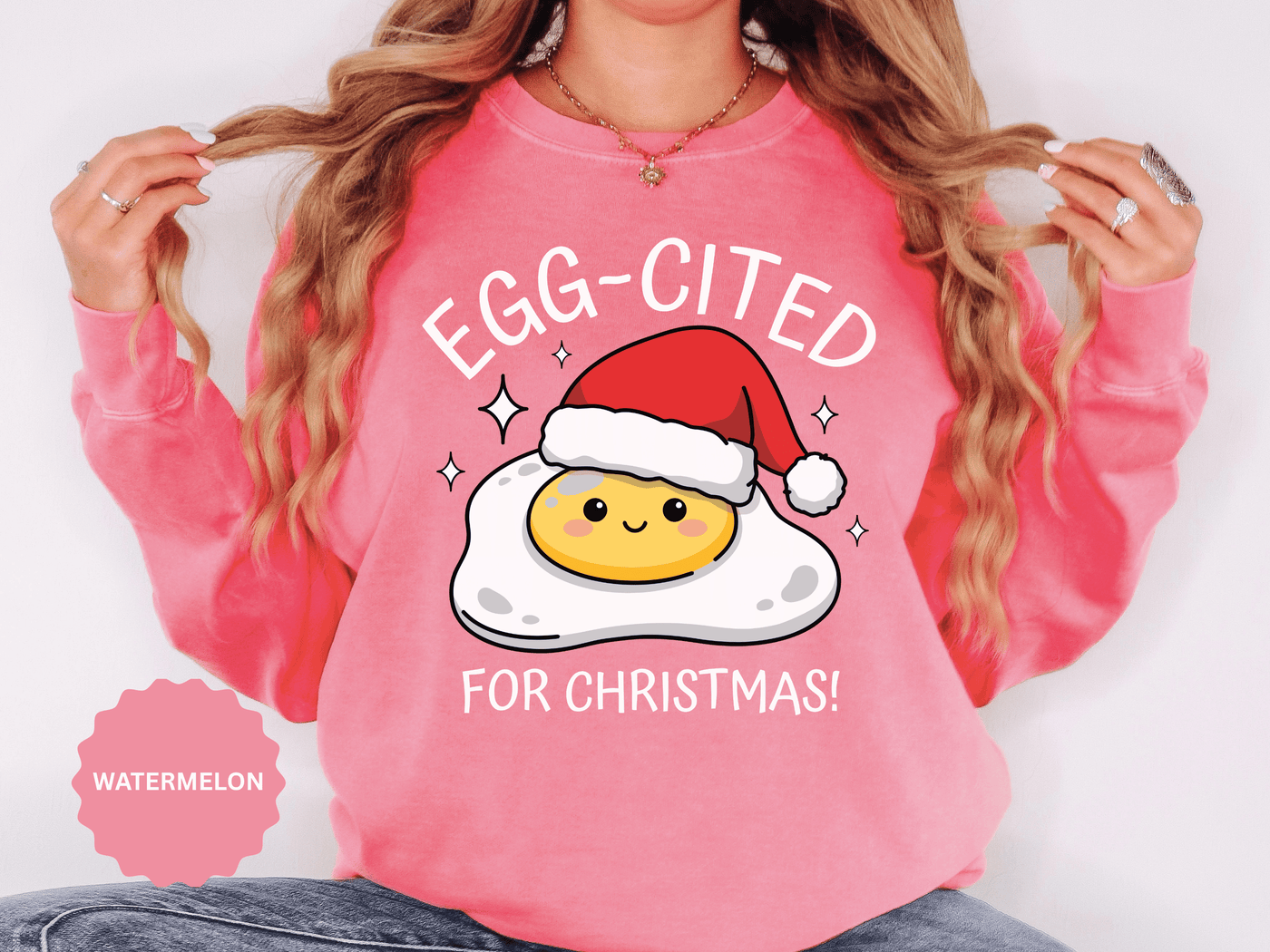 Egg-Cited for Christmas Sweatshirt, Funny Fried Egg Crewneck, Cute Food Pun Holiday Pullover, Christmas Breakfast Gift for Brunch Lover