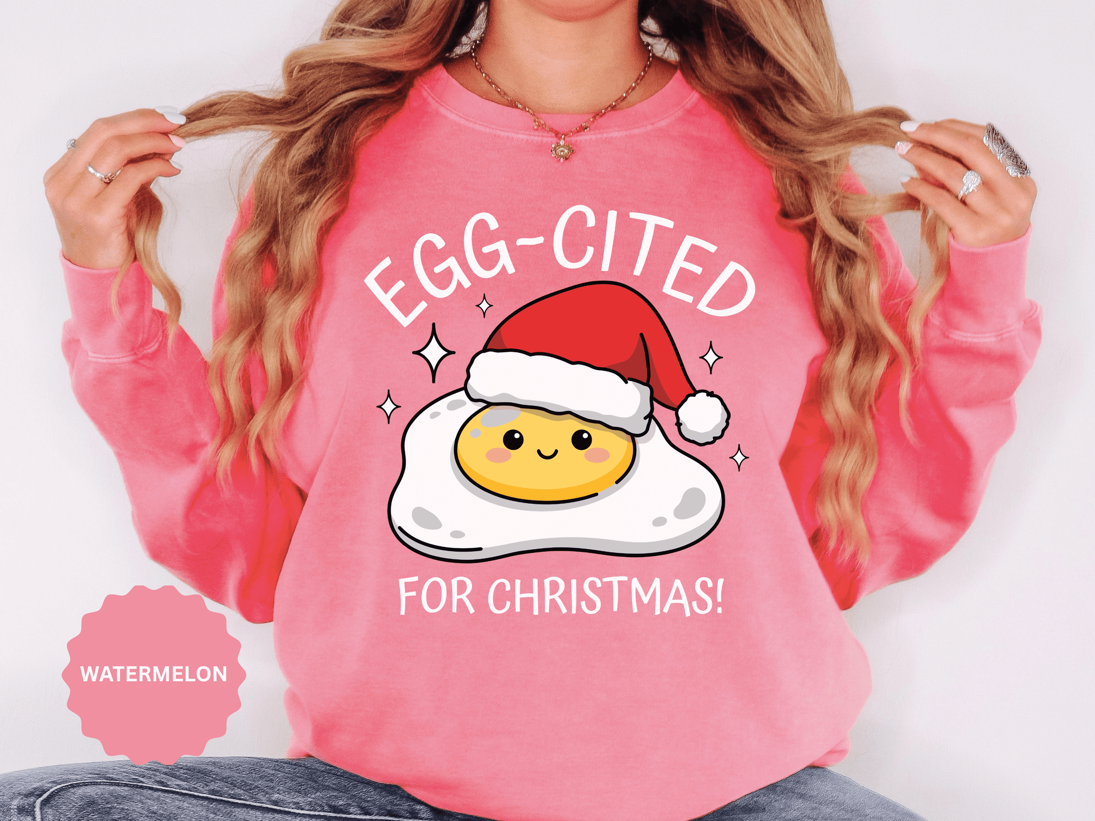 Egg-Cited for Christmas Sweatshirt, Funny Fried Egg Crewneck, Cute Food Pun Holiday Pullover, Christmas Breakfast Gift for Brunch Lover