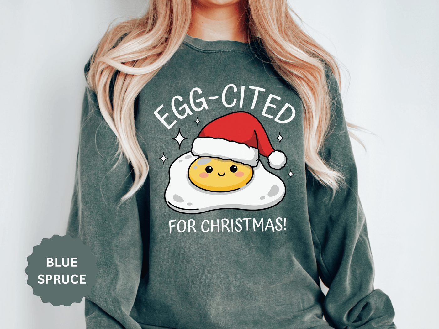 Egg-Cited for Christmas Sweatshirt, Funny Fried Egg Crewneck, Cute Food Pun Holiday Pullover, Christmas Breakfast Gift for Brunch Lover