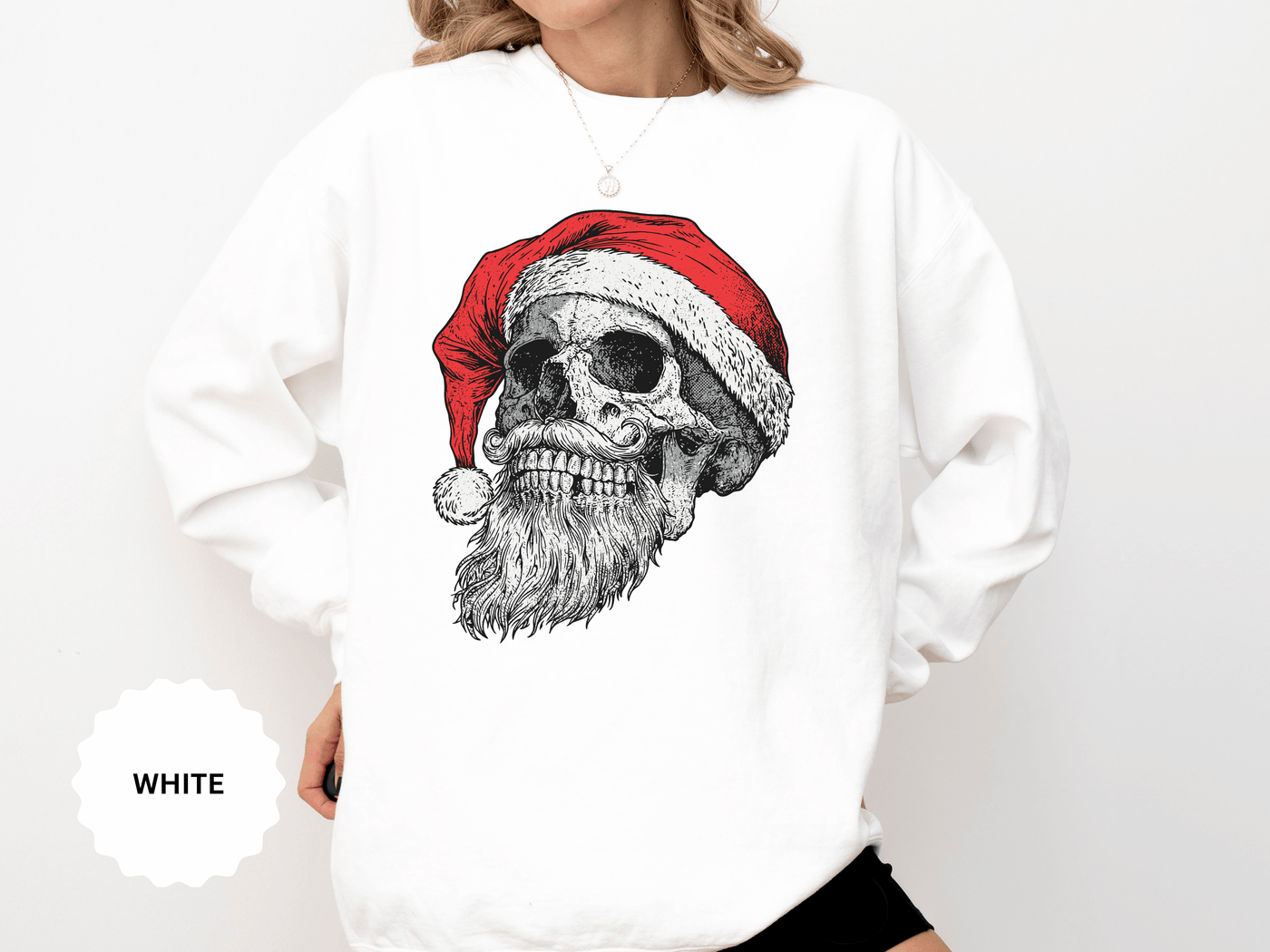 Skull Santa Sweatshirt, Gothic Christmas Crewneck, Creepy Holiday Skeleton Pullover, Alternative Xmas Gift for Metalhead or Horror Fan