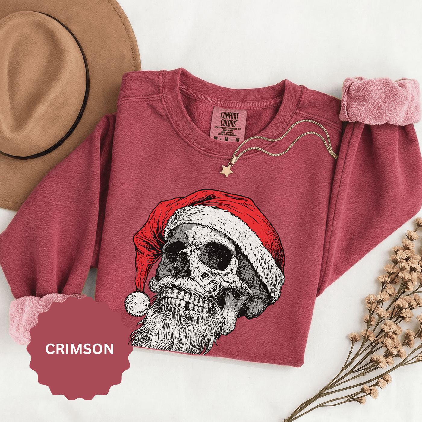 Skull Santa Sweatshirt, Gothic Christmas Crewneck, Creepy Holiday Skeleton Pullover, Alternative Xmas Gift for Metalhead or Horror Fan