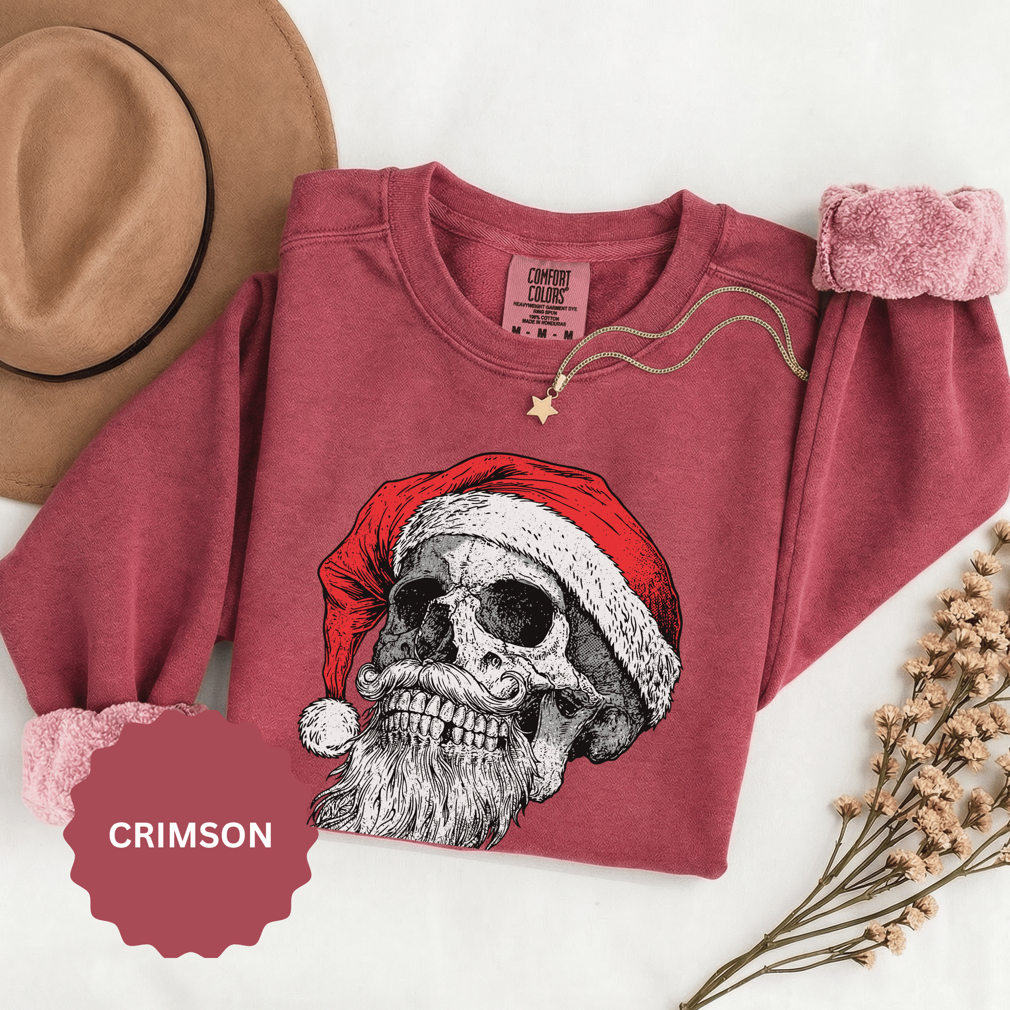 Skull Santa Sweatshirt, Gothic Christmas Crewneck, Creepy Holiday Skeleton Pullover, Alternative Xmas Gift for Metalhead or Horror Fan