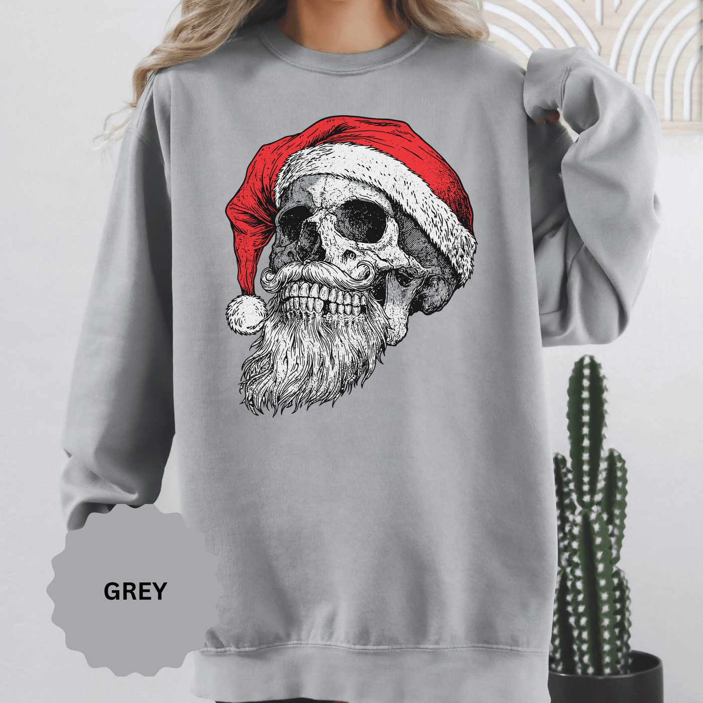 Skull Santa Sweatshirt, Gothic Christmas Crewneck, Creepy Holiday Skeleton Pullover, Alternative Xmas Gift for Metalhead or Horror Fan
