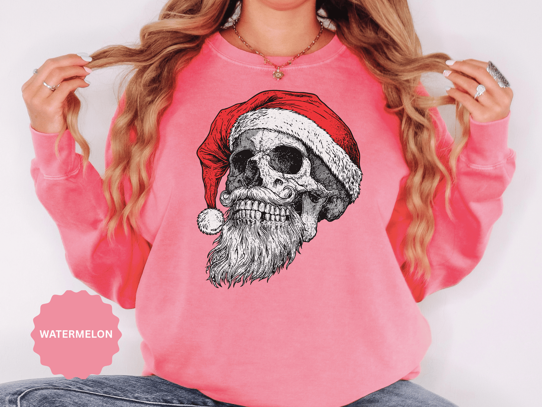 Skull Santa Sweatshirt, Gothic Christmas Crewneck, Creepy Holiday Skeleton Pullover, Alternative Xmas Gift for Metalhead or Horror Fan